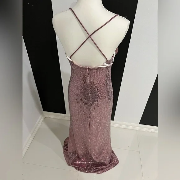 Adam Pink Sequin Maxi Gown Spaghetti Strap Prom - Picture 8 of 13